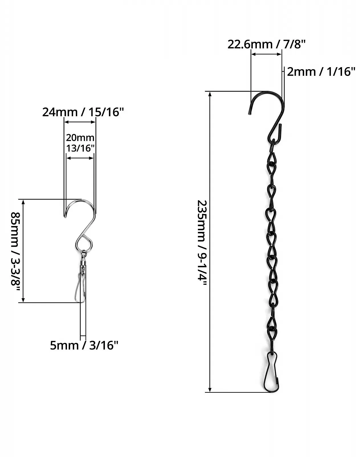 Набір гачків та ланцюжків QWORK® 10 гачків та 5 ланцюжків 24 см Чорний, фото №6 Набір гачків та ланцюжків QWORK® 10 гачків та 5 ланцюжків 24 см Чорний, фото №6