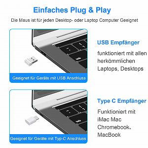 Мышь беспроводная QYFP 2.4 GHz с USB/USB-C двумя приемниками для ноутбука/настольного компьютера/ПК, перезаряжаемая тихая мышь, совместимая с iPad, MacBook Air/Pro, Mac, Chromebook, Windows, Computer synthetic.ua - Фото 1