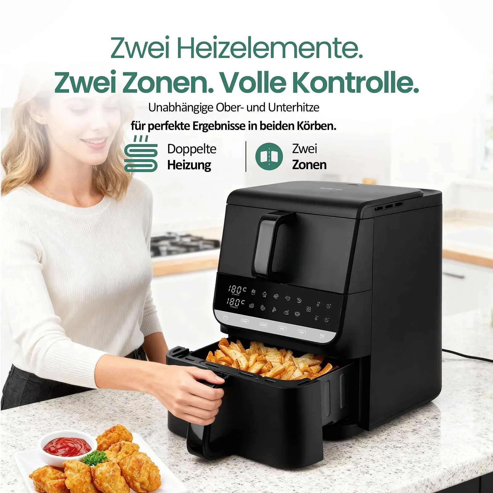 Мультипіч EMERIO Dual Zone XXL AF-133542 10 л 2 камери 10 програм чорна, фото №2 Мультипіч EMERIO Dual Zone XXL AF-133542 10 л 2 камери 10 програм чорна, фото №2