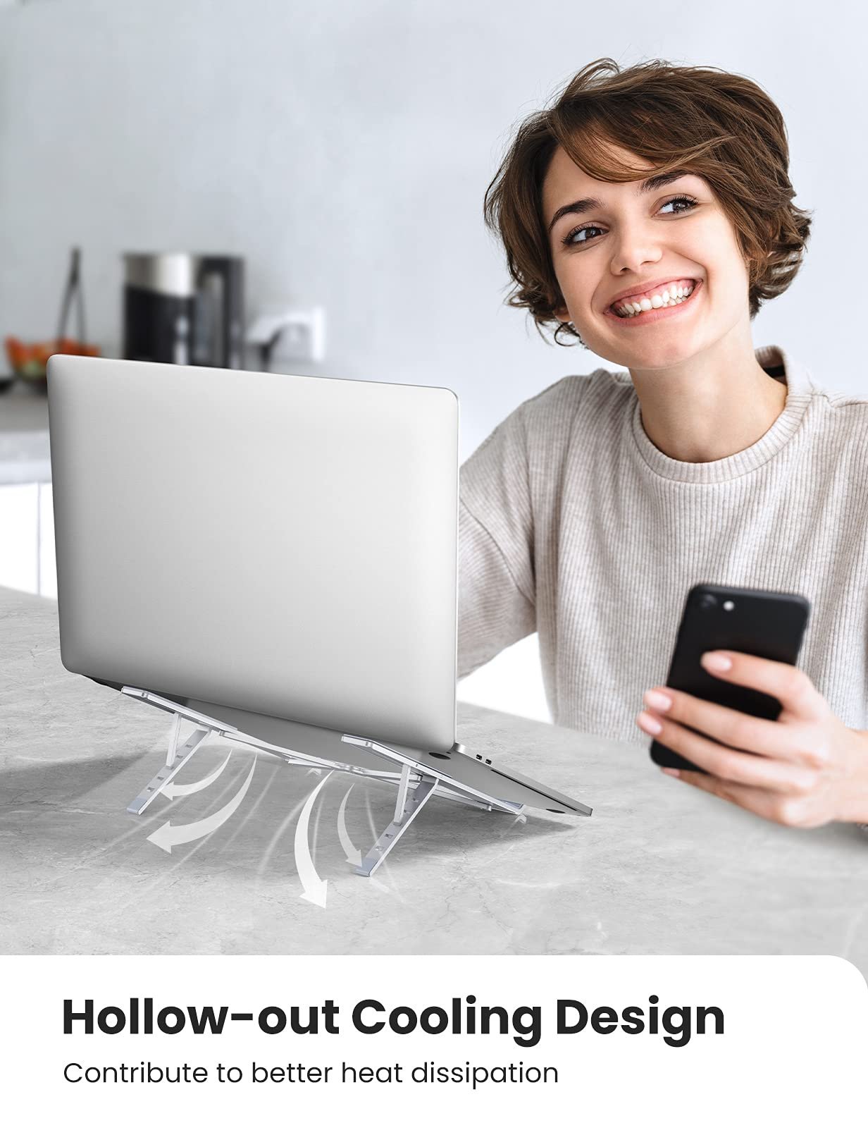 Подставка UGREEN алюминиевая для ноутбука, регулируемая по высоте, 5 уровней, складная, вентилируемая, эргономичная, совместима с MacBook Air Pro Asus Acer HP Dell 17.3 дюймов, фото №7