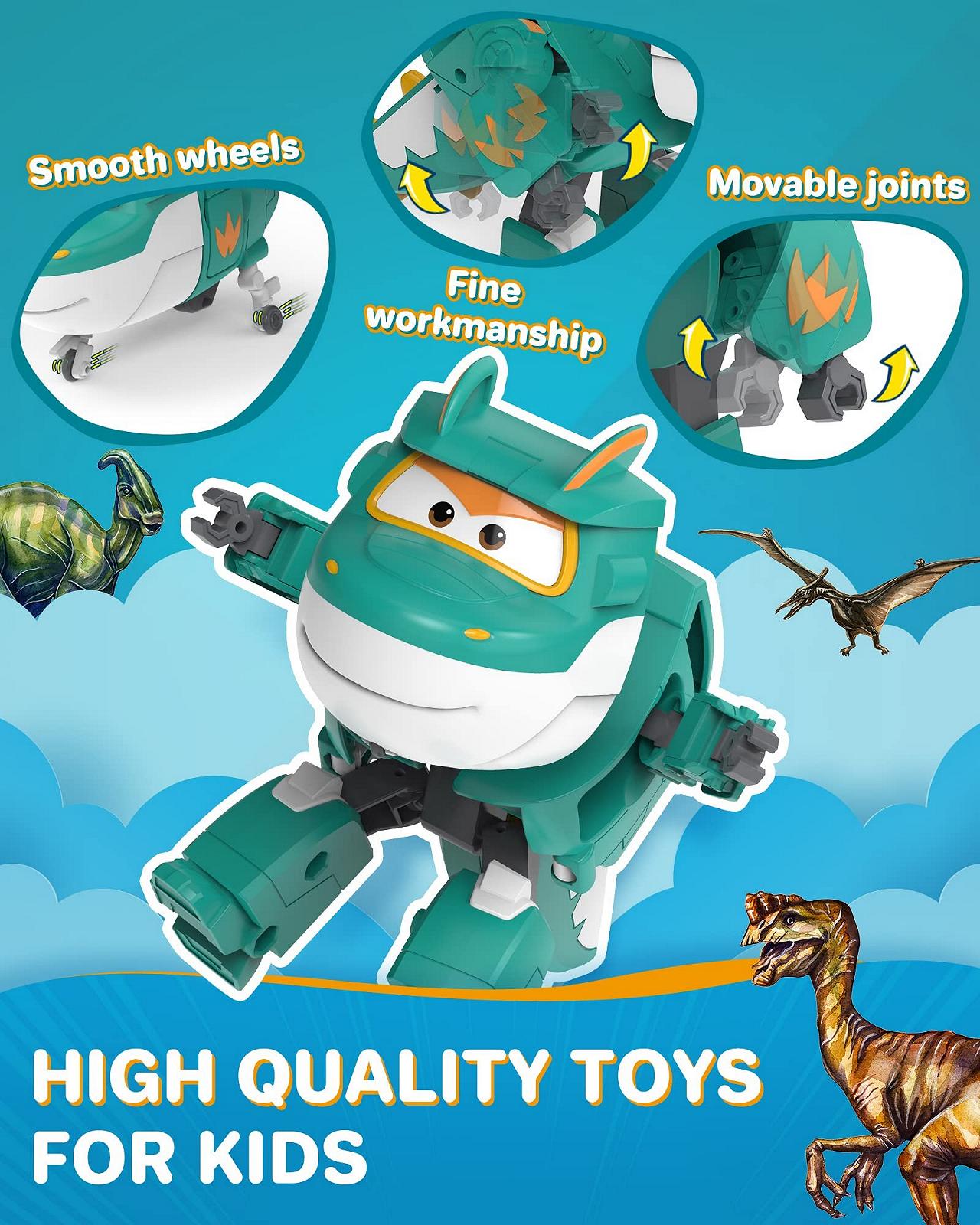Трансформер Super Wings Tino Динозавр 12,7 см Зеленый, фото №6