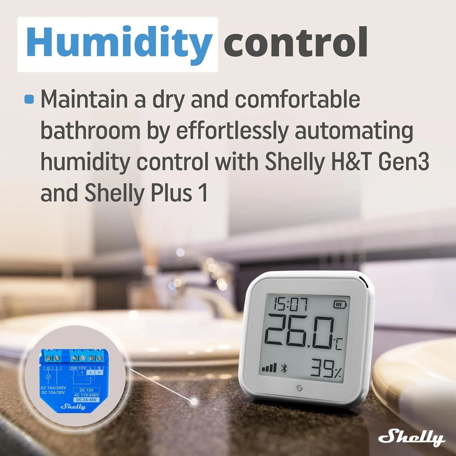 Датчик температури та вологості Shelly H&T Gen3 White / Wi-Fi / Bluetooth / Smart керування / Білий, фото №6 Датчик температури та вологості Shelly H&T Gen3 White / Wi-Fi / Bluetooth / Smart керування / Білий, фото №6