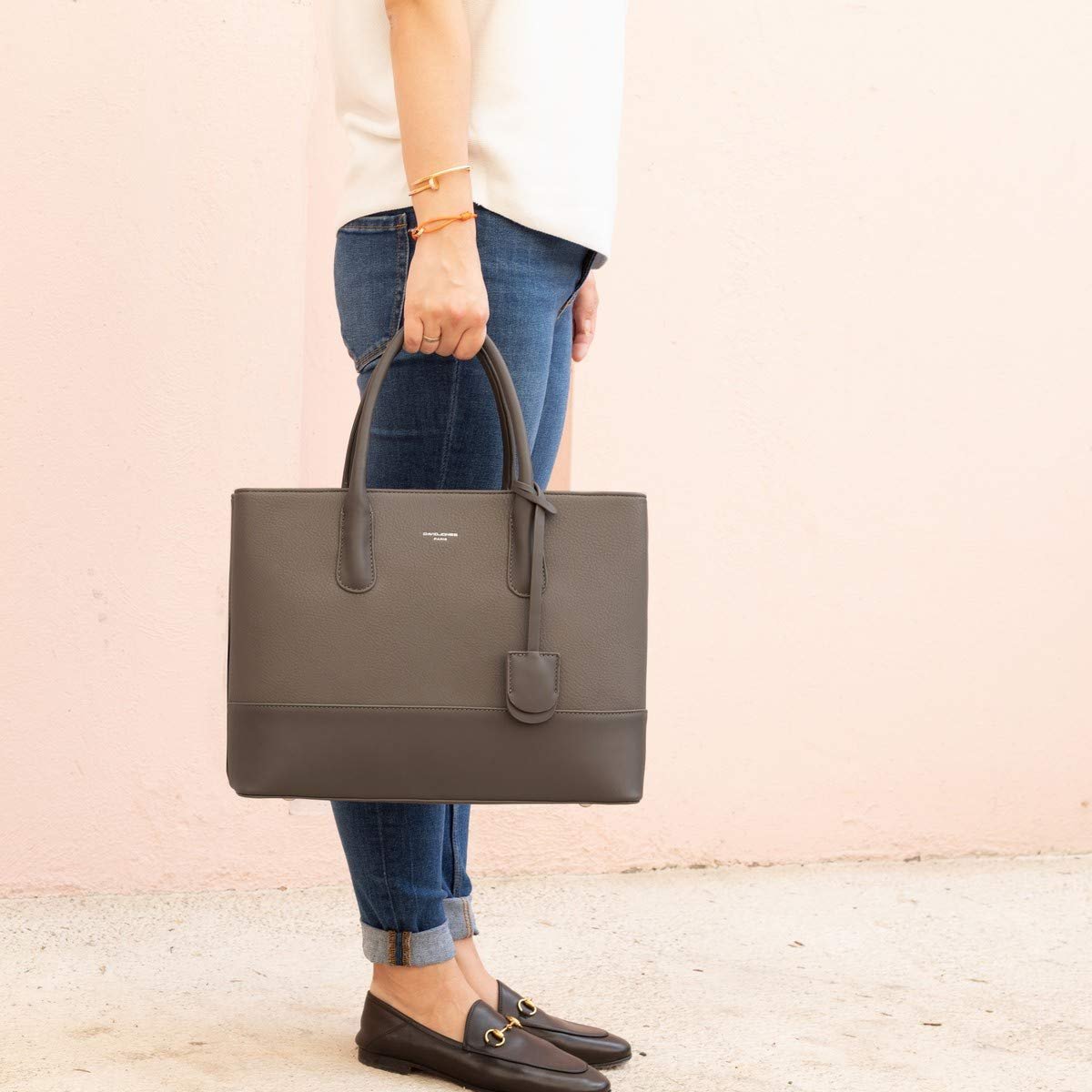 Сумка с верхней ручкой David Jones большая PU (полиуретан) кожа стиль натуральной кожи много карманов тоут сумка-шоппер для работы школы, Тауп коричневый, фото №2