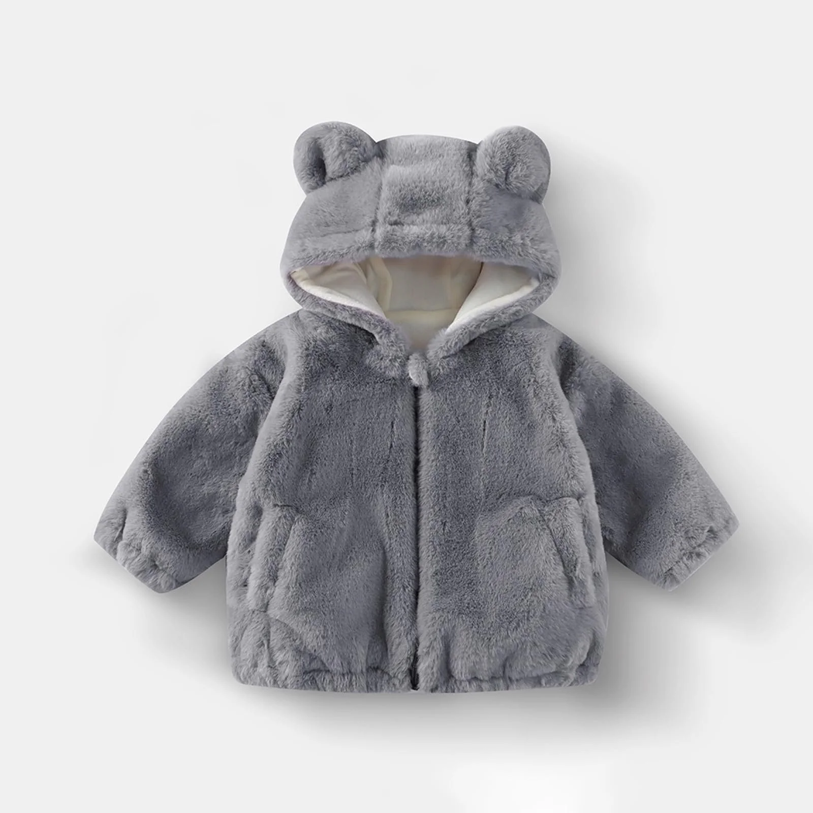 Куртка Softshell для девочек - Зимнее пальто для девочек, мягкая флисовая куртка с капюшоном и ушками, верхняя одежда на молнии для малышей, теплая уютная верхняя одежда для детей, фото №3