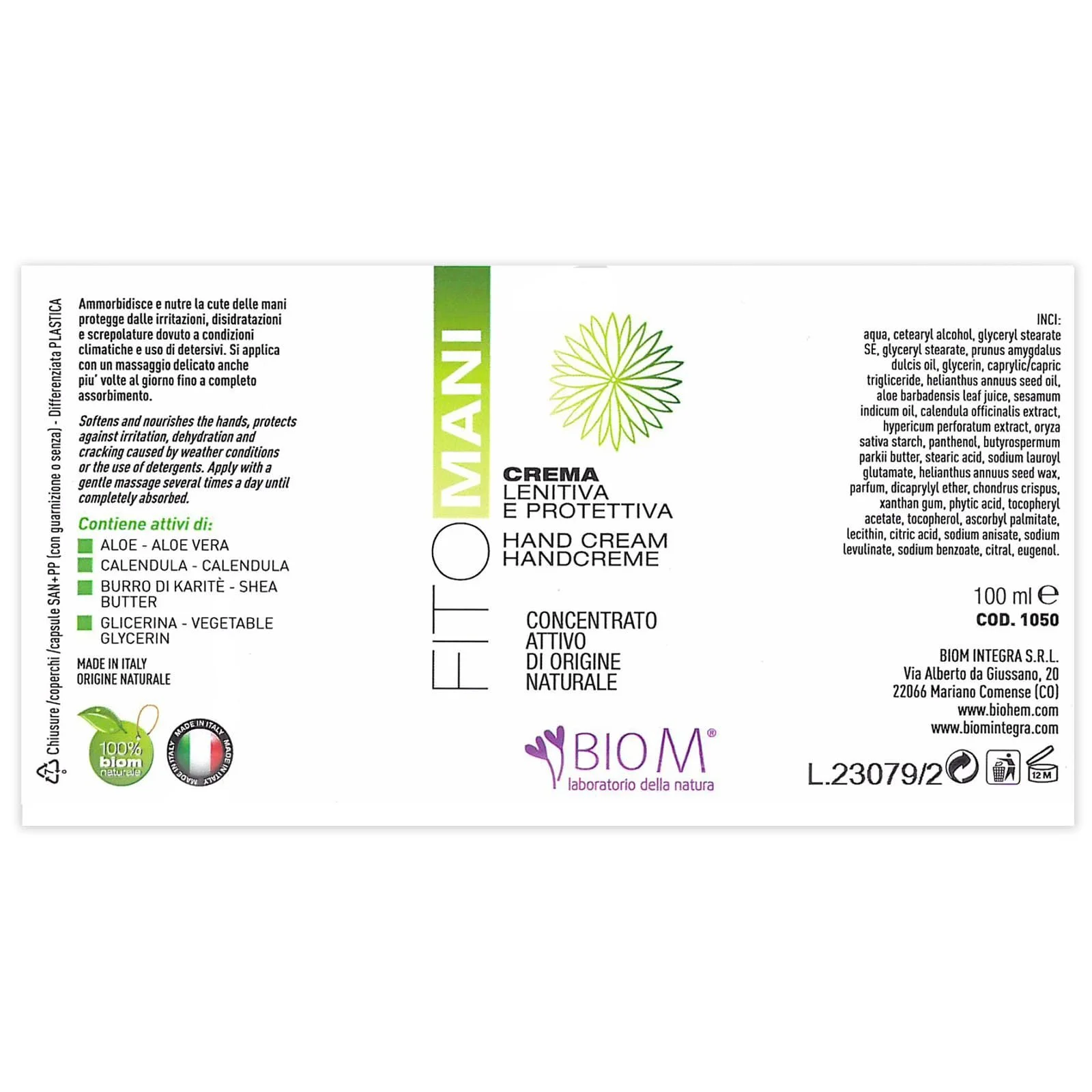 Крем для рук BioM Laboratorio della Natura Intensive Repairing, омолоджуючий та зволожуючий 100 мл, фото №9