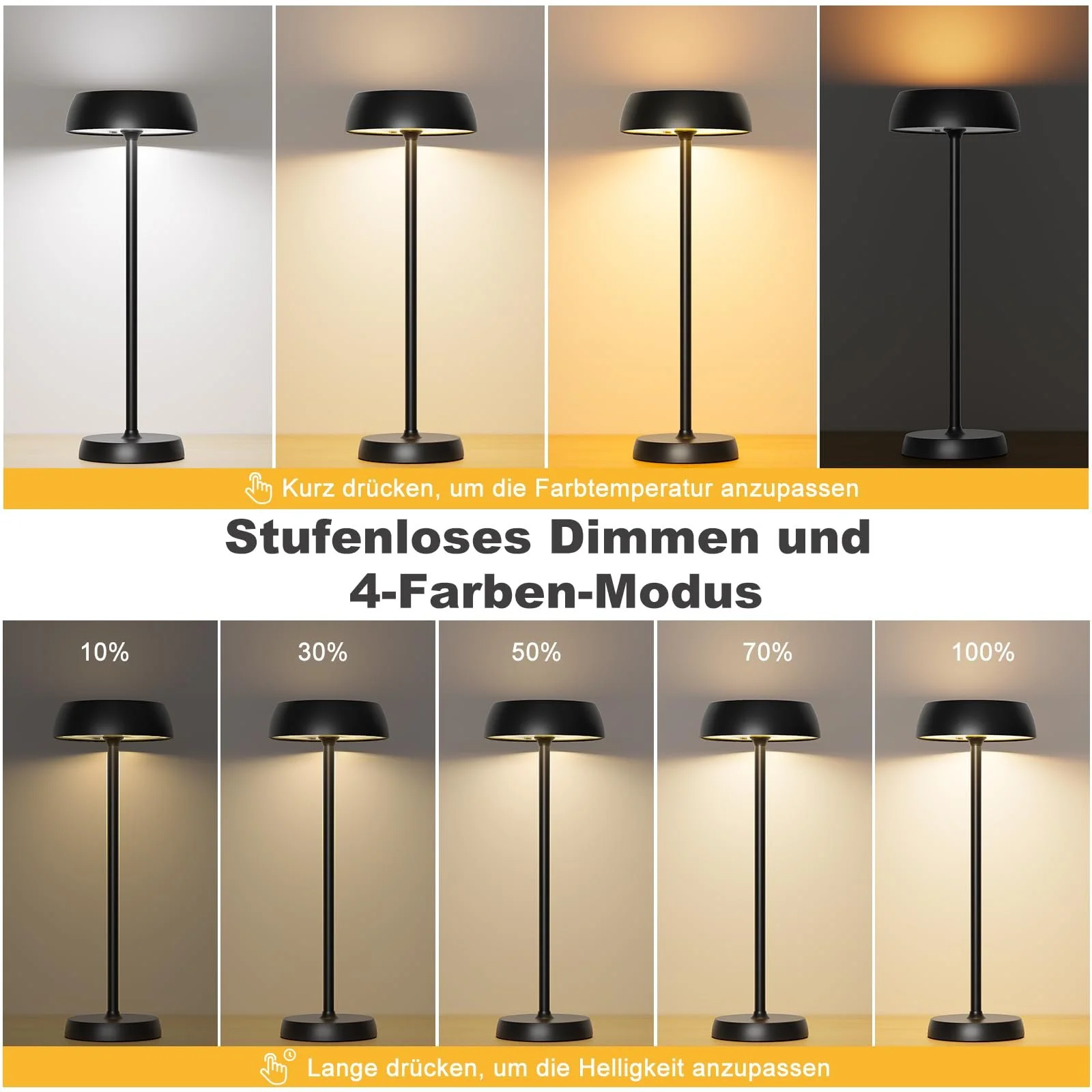 Настільна лампа бездротова світлодіодна акумуляторна з сенсорним керуванням та 4 режимами набір з 2 Чорна, фото №2