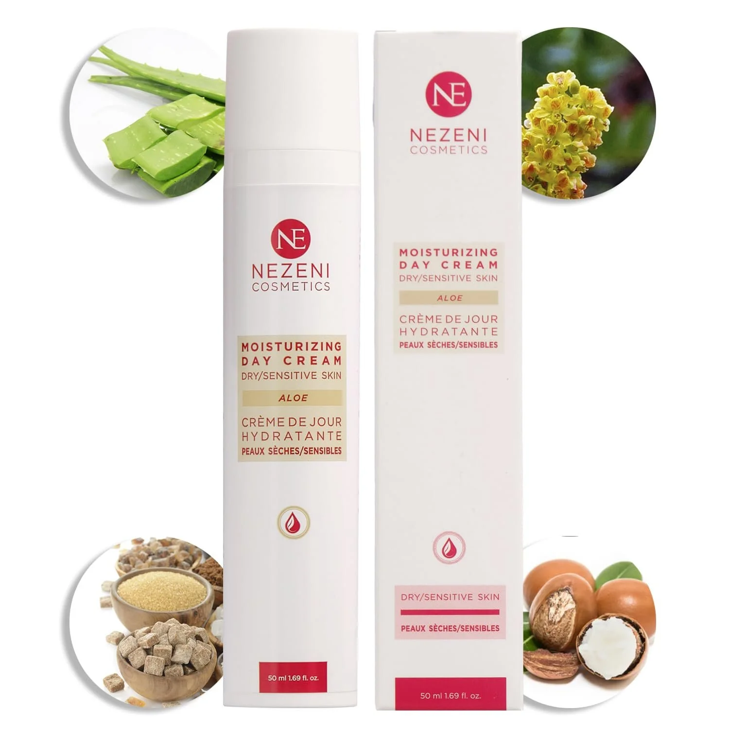 Денний крем Nezeni Aloe Vera 75.70% для сухої та чутливої шкіри зволожувальний з 18 активними інгредієнтами, фото №1