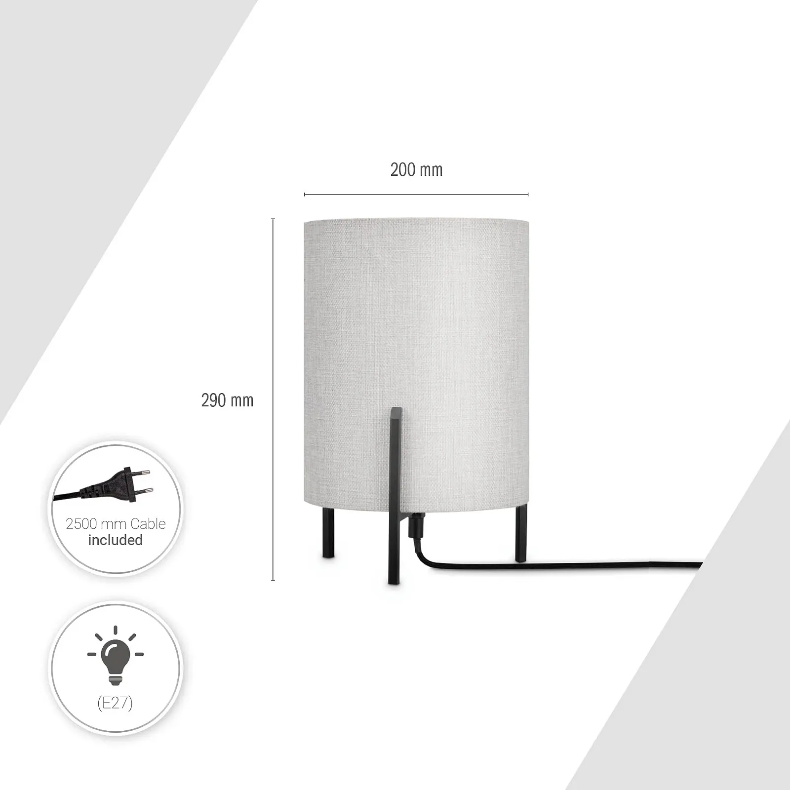 Настільна лампа Paco Home Fabric Shade Modern Black/Grey, фото №3