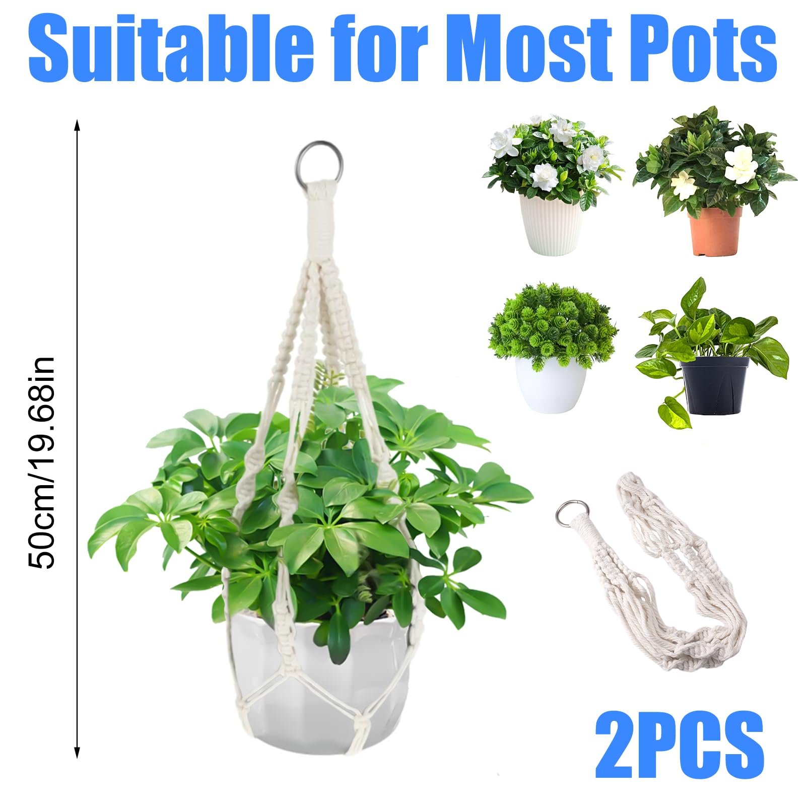 Підвісні кошики Тримачі для рослин макраме 2 шт. 50 см, фото №2 Підвісні кошики Тримачі для рослин макраме 2 шт. 50 см, фото №2