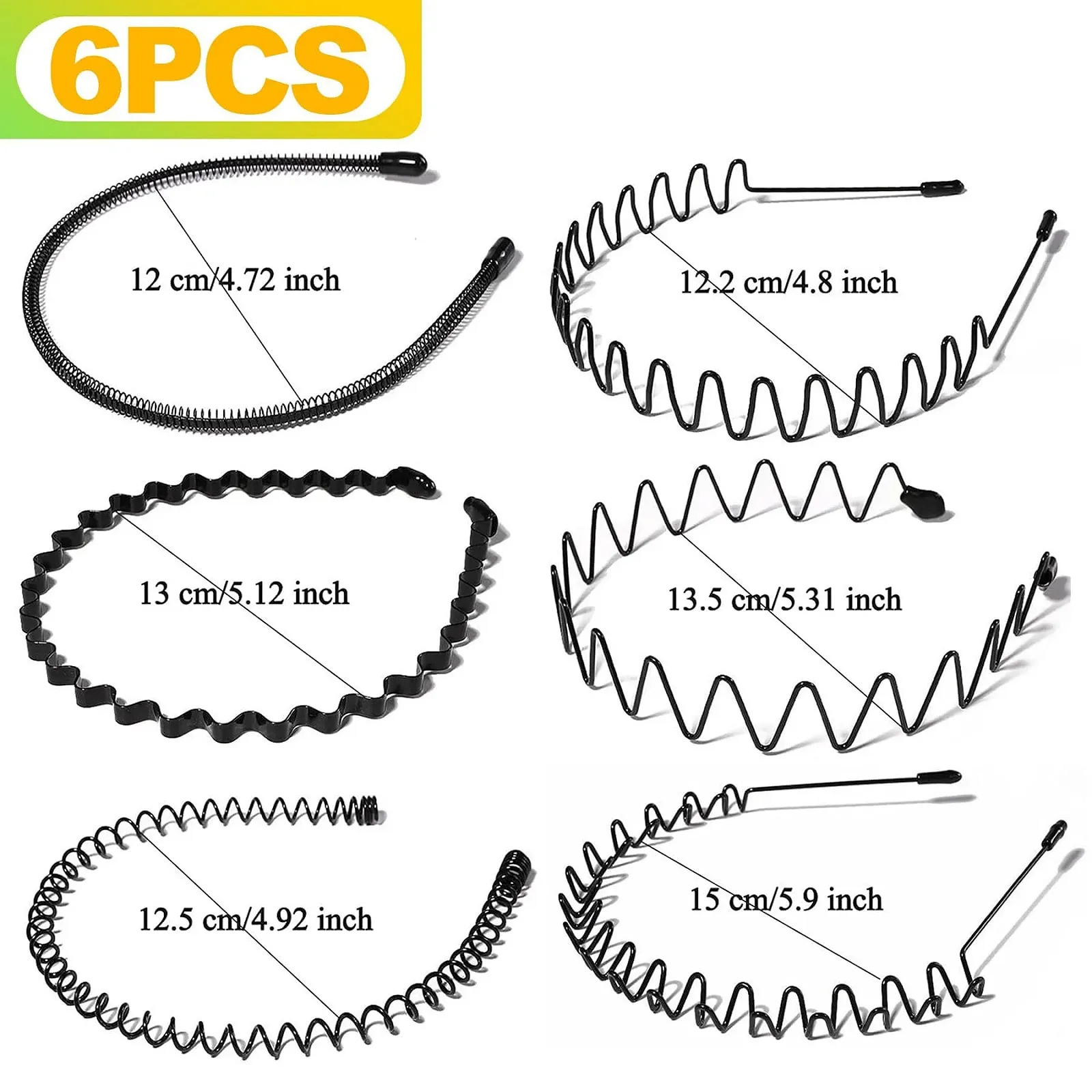 Обруч Метал Набір 6 штук Хвилястий Чорний, фото №2