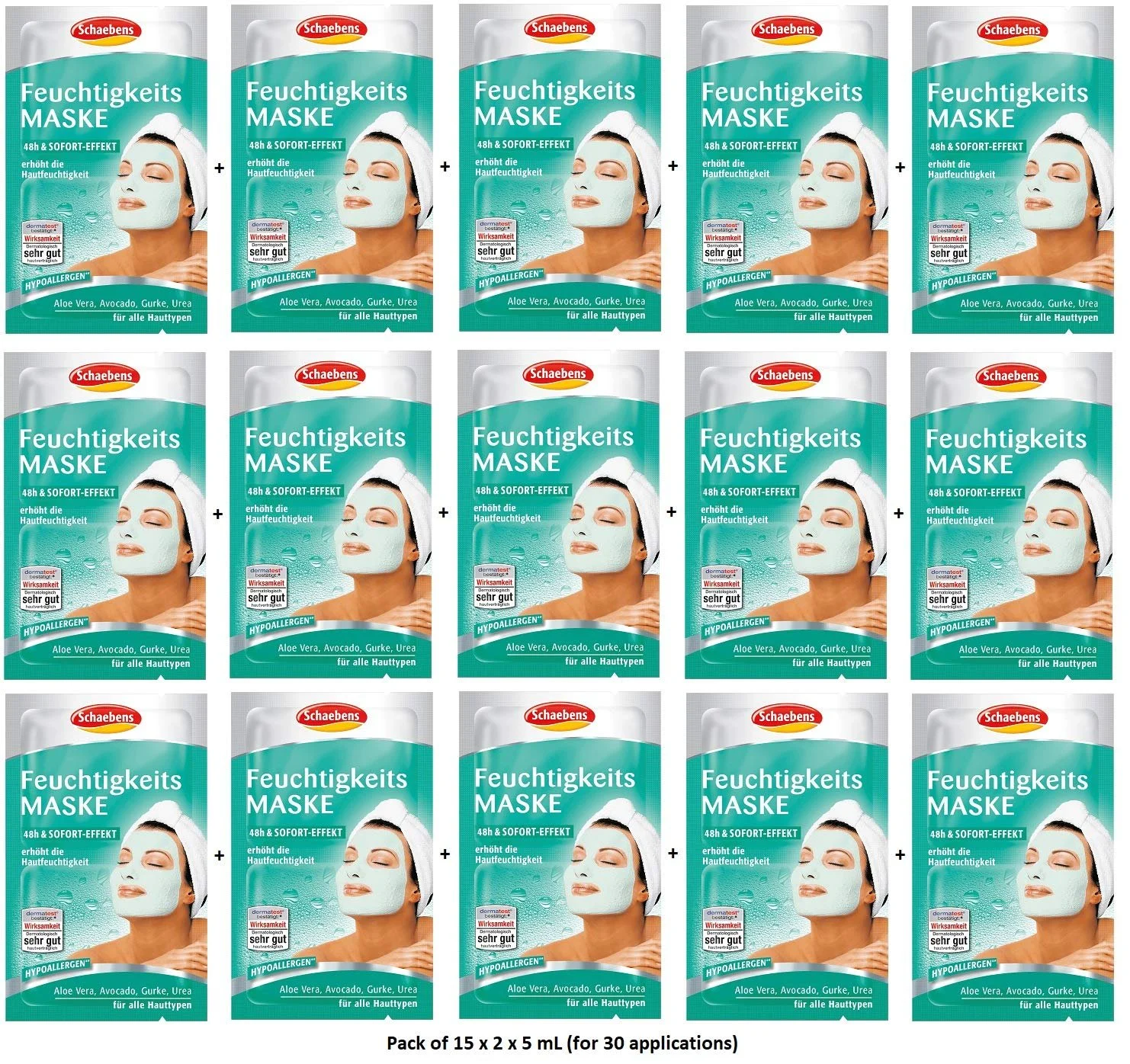 Маска для лица Schaebens Увлажняющая с Алоэ Вера, Целебная Вода, Огурец и Мочевина - 5 мл x 2 шт (15 x 2 шт), фото №1