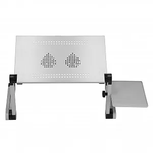 Регульований алюмінієвий столик для ноутбука Denash з вентилятором охолодження для домашнього офісу Срібний 16,5 x 10 дюймів Легкий складаний столик для спальні - Фото 1