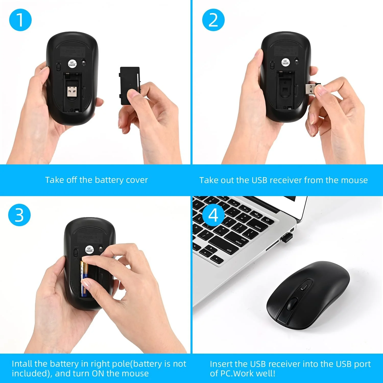 Миша Бездротова Cimetech 2,4 GHz Тиха Ергономічна з USB Нано Приймачем 800/1200/1600 DPI Оптична, фото №5