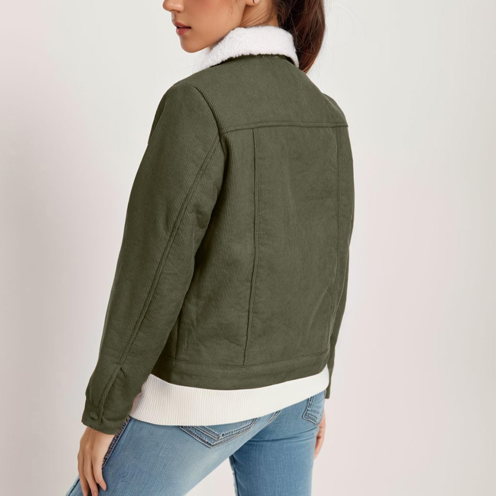 Жіноча куртя вельветова Вінтажний стиль, коротка, довгі рукава, для зими, весни та осені, фото №3