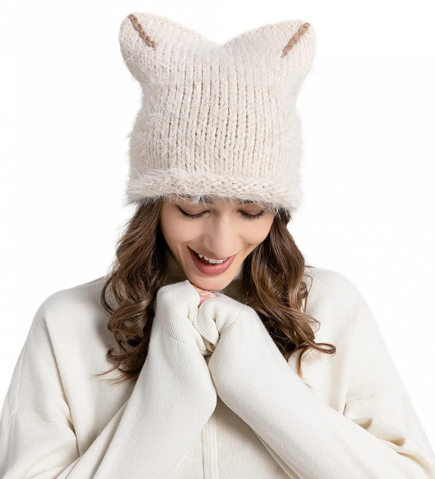 Вязаная шапка с кошачьими ушками ZLYC Slouchy Grunge Милая зимняя, фото №4 Вязаная шапка с кошачьими ушками ZLYC Slouchy Grunge Милая зимняя, фото №4