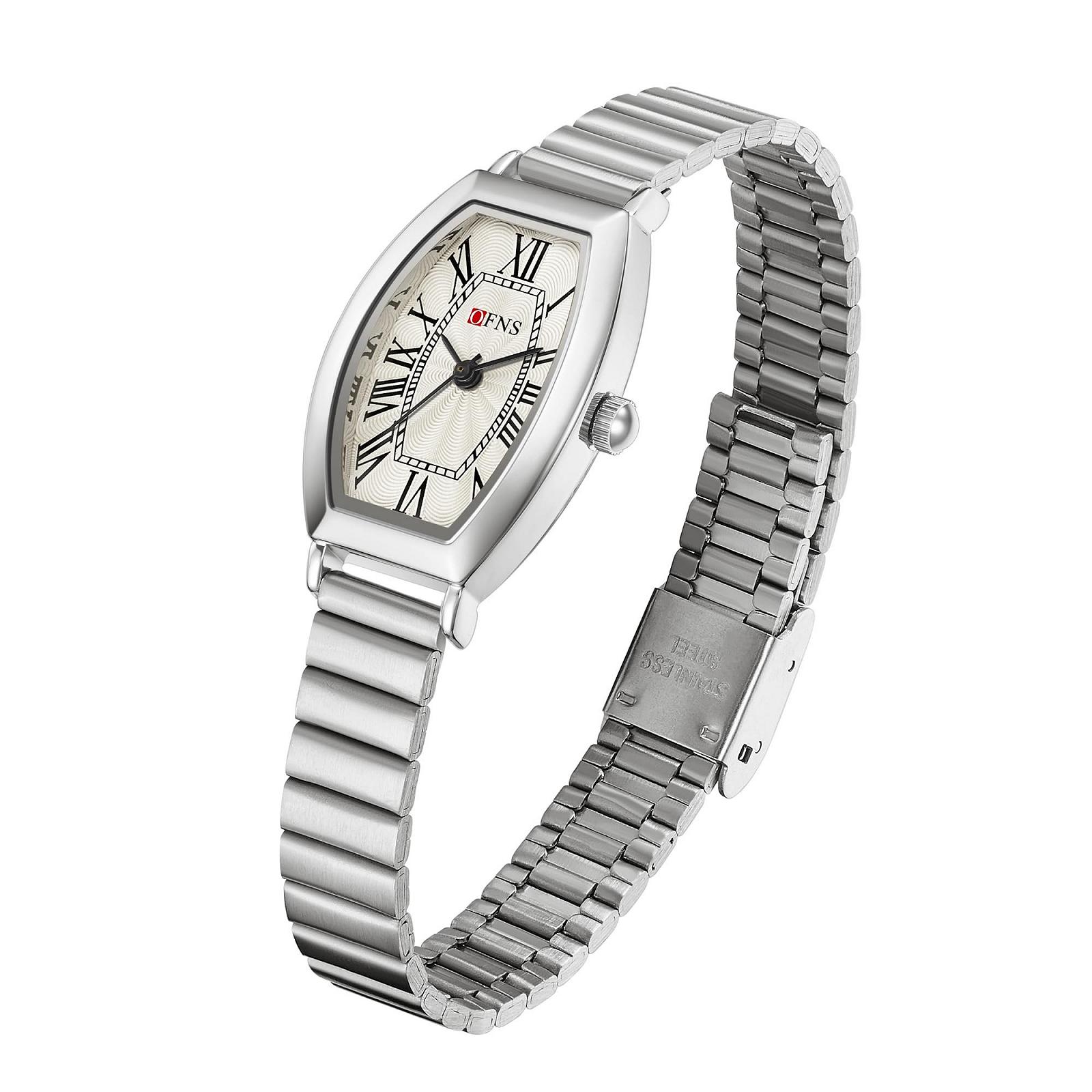 Женские часы Бочкообразные Золотые Кварцевые Часы с Римским Циферблатом Водонепроницаемые Квадратные Часы из Нержавеющей Стали и Кожаным Ремешком Сетчатый Ремень/Серебро Классический, фото №2