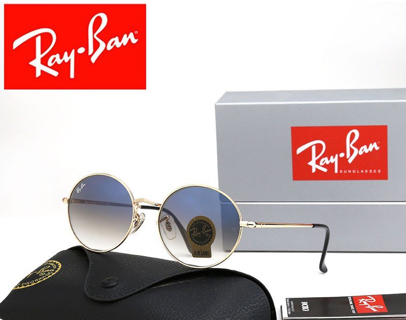 Мужские солнцезащитные круглые очки Ray Ban синий градиент, фото №4