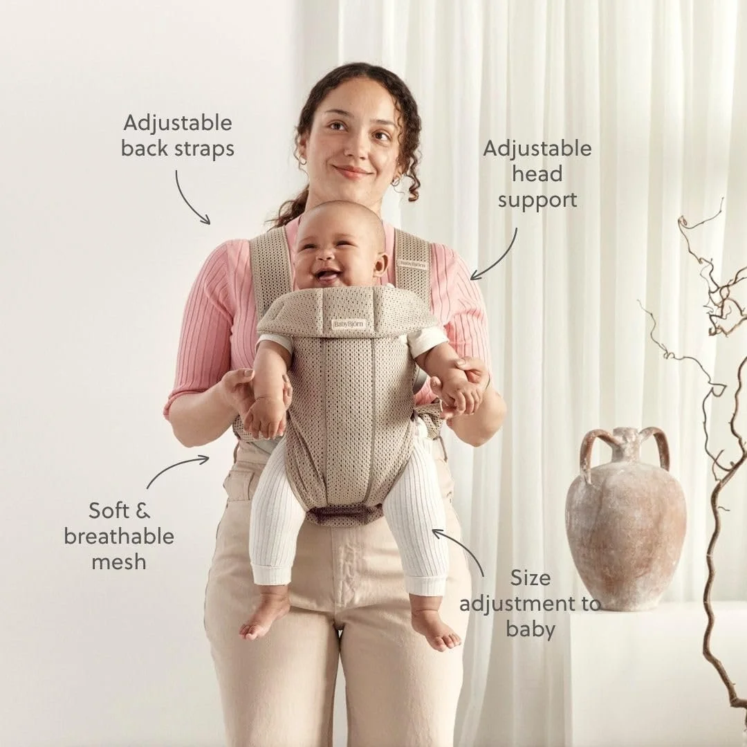 Детский рюкзак-переноска BabyBjörn Mini 3D сетчатая ткань Серо-бежевый, фото №6