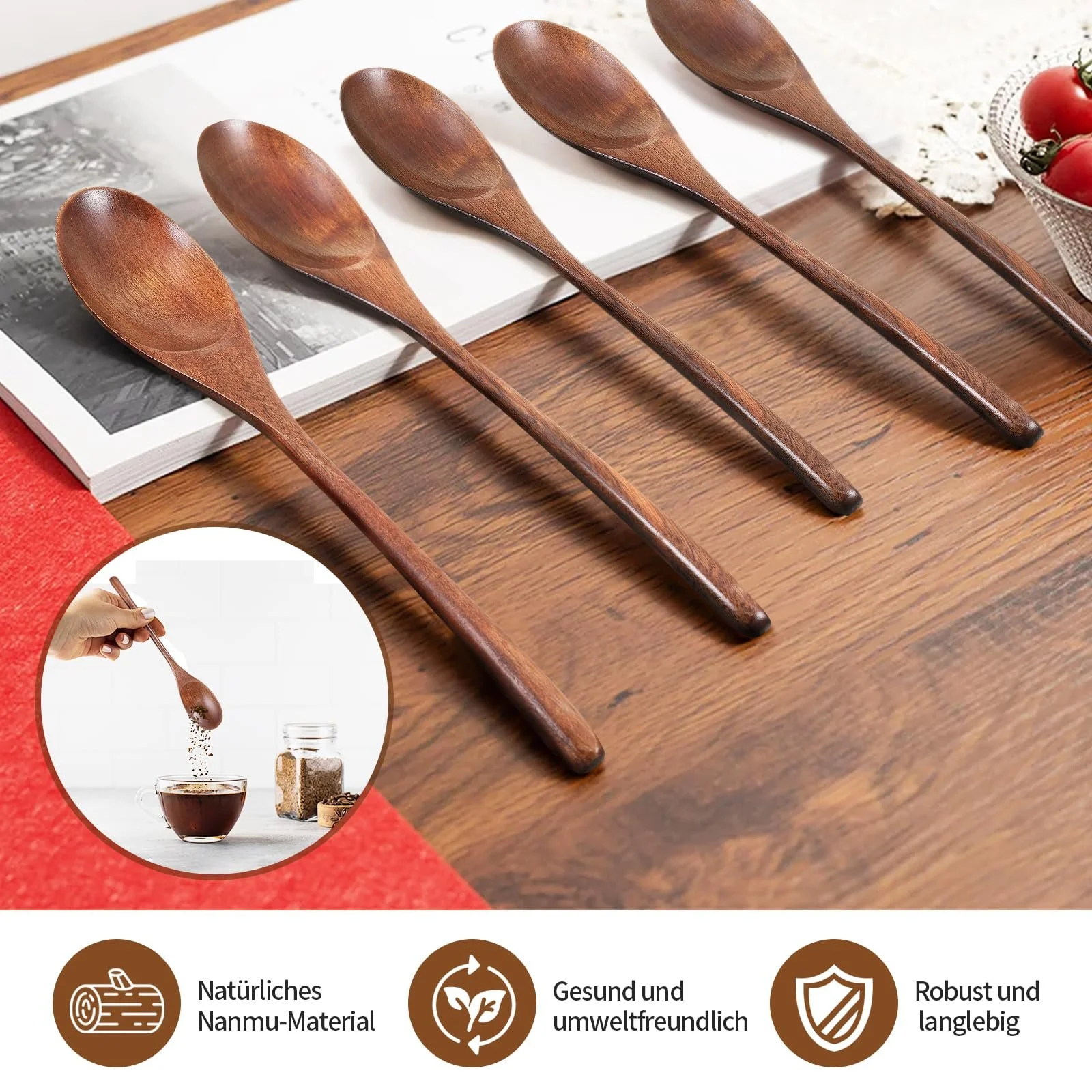 Ложка Дерев'яна Набір 5 штук 22.5 x 4 см, фото №4