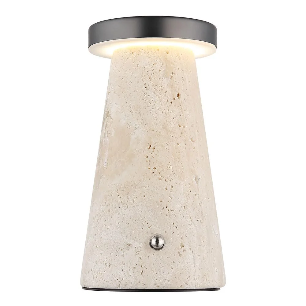 Настольная лампа GLOBO LED Аккумуляторная Сенсорная Камень Травертин CCT 1.2 Вт 138 лм 9x16 см Черный хром, фото №1