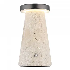 Настольная лампа GLOBO LED Аккумуляторная Сенсорная Камень Травертин CCT 1.2 Вт 138 лм 9x16 см Черный хром - Фото 1