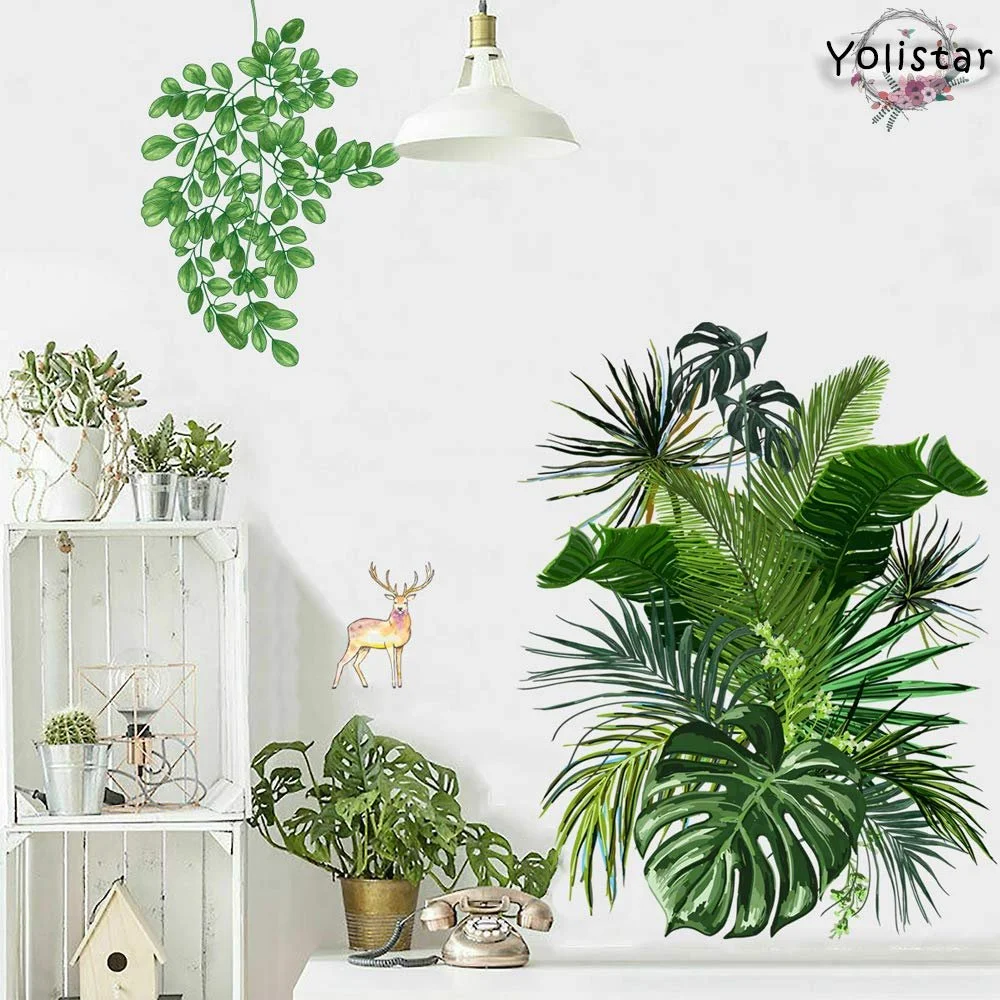 Наклейка на стіну Тропічне листя DIY 60 x 90 см 4 штуки Зелений, фото №3