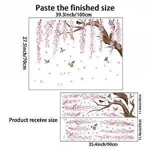 Наклейки на стіну Квіти персика та птахи DIY Рожеві synthetic.ua - Фото 1
