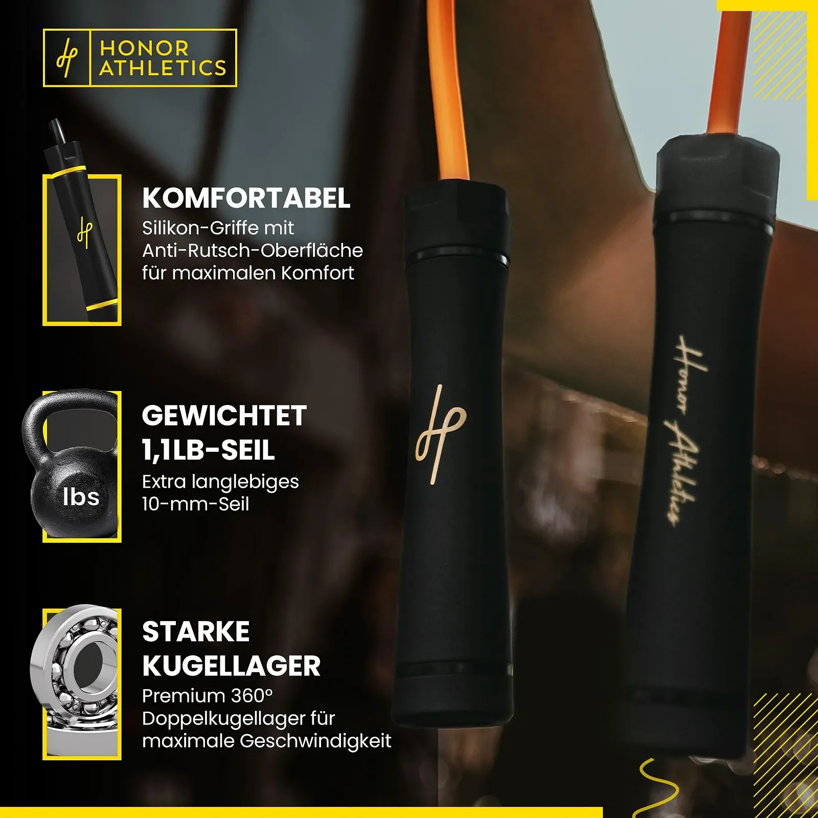 Скакалка Honor Athletics обтяжена PVC 0.5 кг 3 м з підшипниками, фото №6