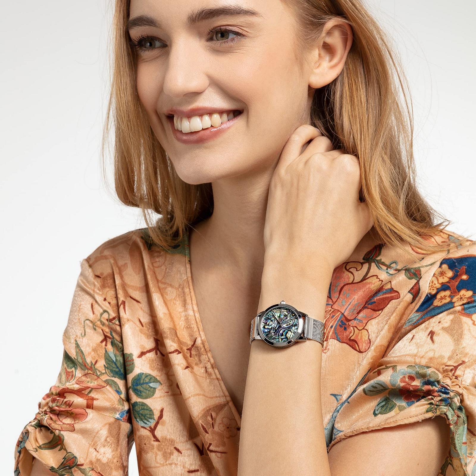 Женские аналоговые кварцевые часы Thomas Sabo WA0344-201-218, серебристый, серый, зеленый, фиолетовый, браслет, фото №4