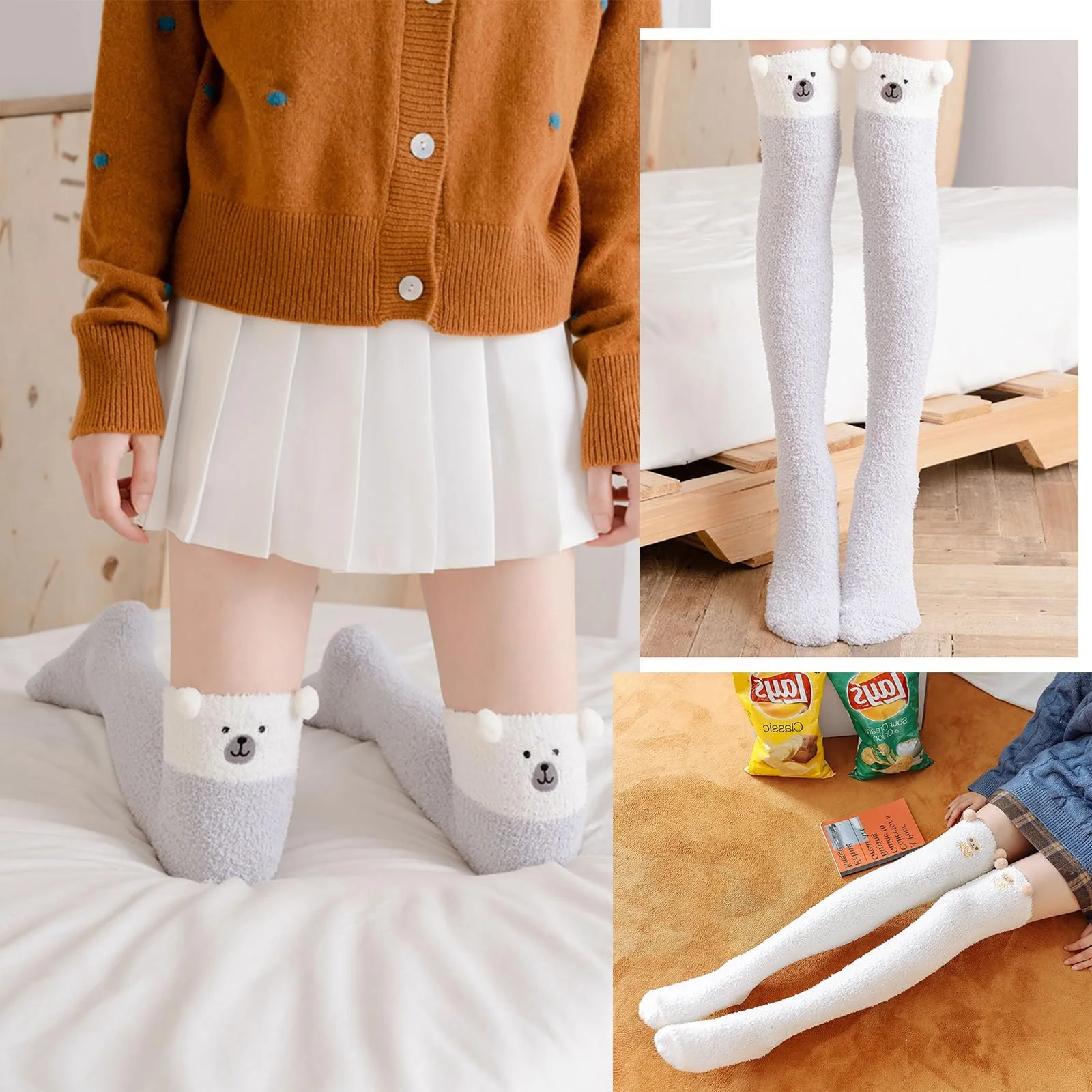 Жіночі довгі шкарпетки Panda Білий, один розмір, фото №7