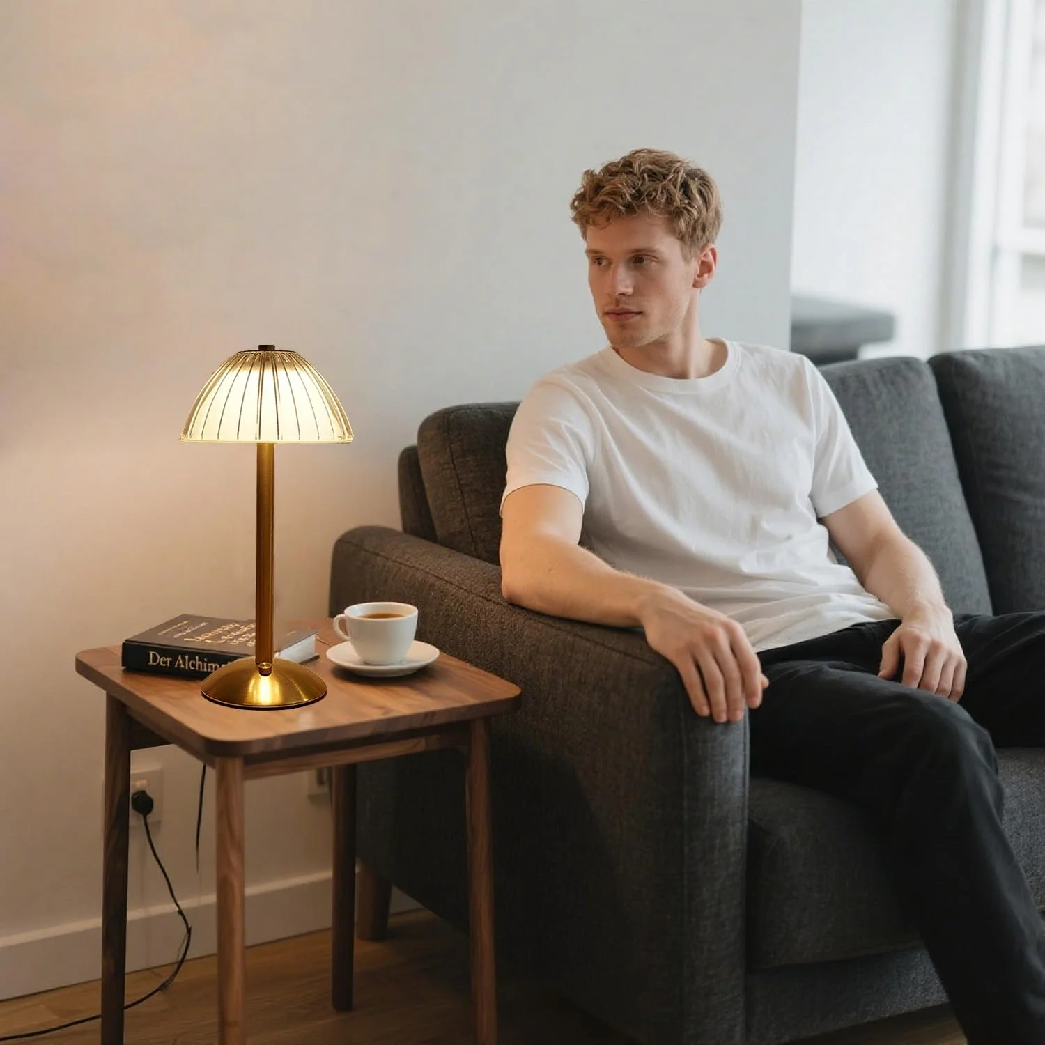 Бездротова світлодіодна настільна лампа акумулятор 1800 мАгод, 3 Вт, сенсорне керування, 3 кольори світла золотиста, фото №3