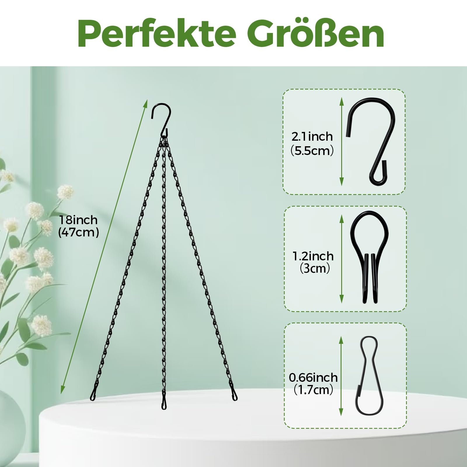 Ланцюги для підвісних кошиків Bamworld Набір 3 шт 47 см Металеві Чорні, фото №2