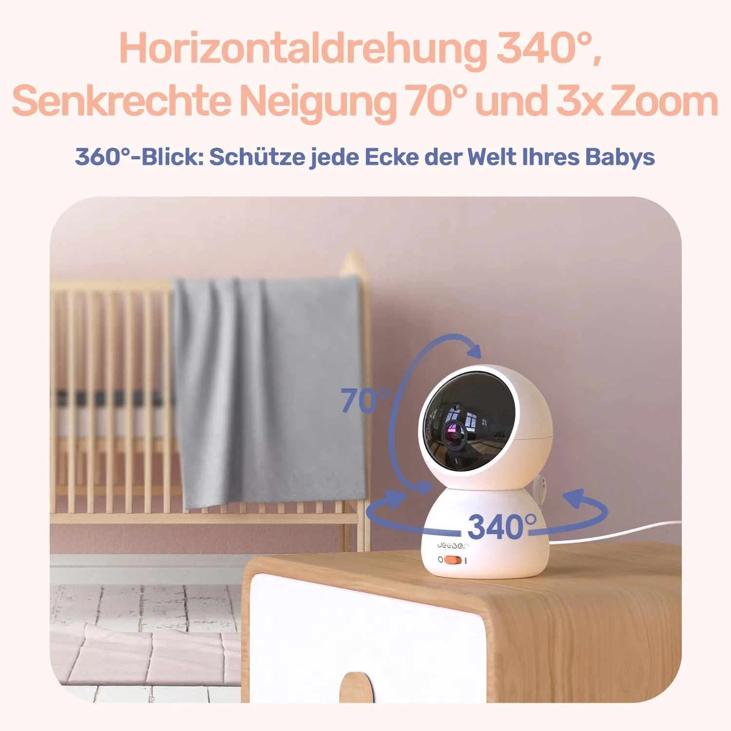 Відеоняня jeeber 4 дюйми IPS WLAN 360° 500 м Zoom App, фото №5