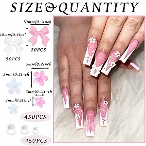 Украшения для ногтей Бантики розовые 1000 шт Белые бантики для ногтей Смоляные плоские бусины Цветочные украшения Аксессуары для украшения ногтей ко Дню Святого Валентина для женщин synthetic.ua - Фото 1