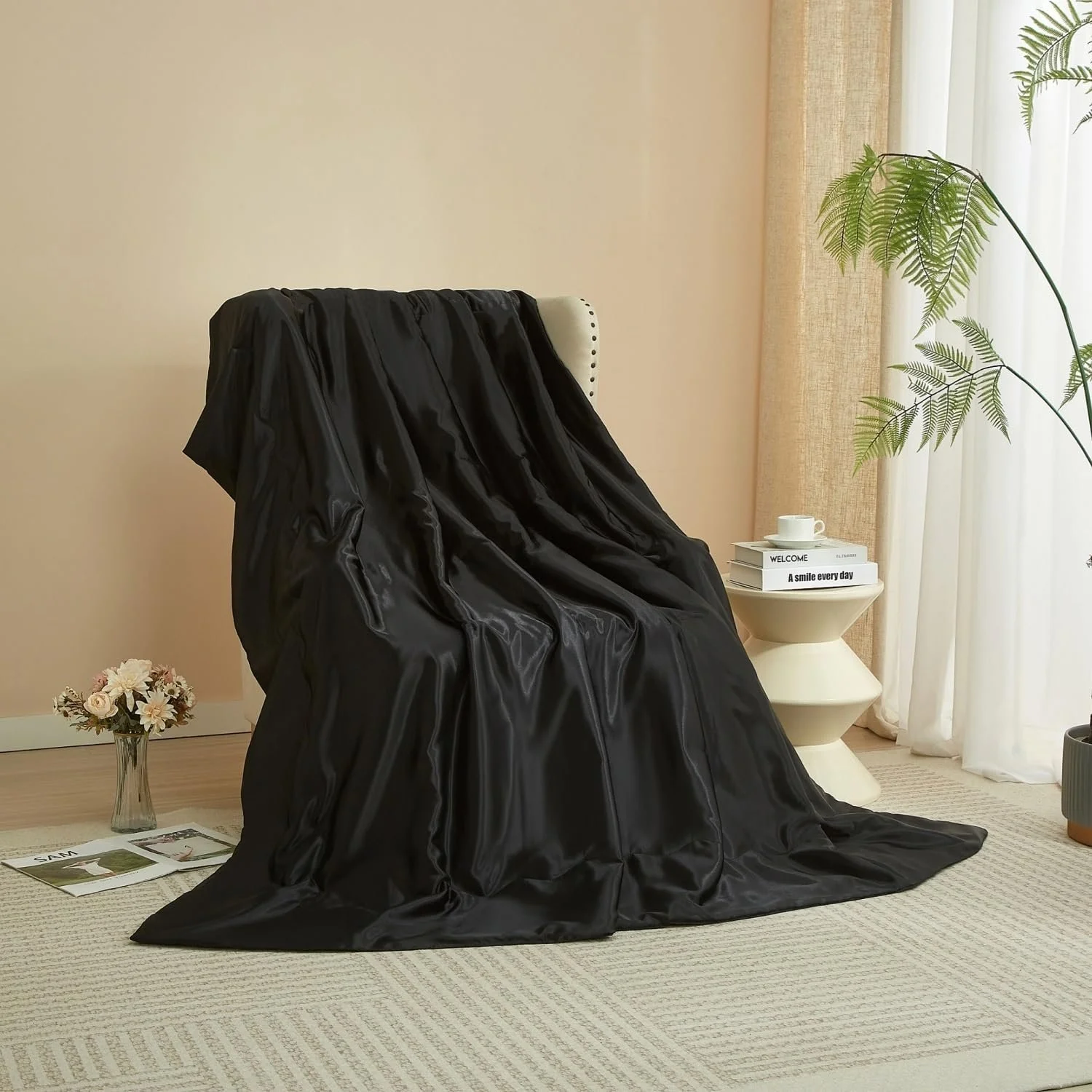Одеяло Luowei атласное 200 x 200 см Черный, фото №3 Одеяло Luowei атласное 200 x 200 см Черный, фото №3