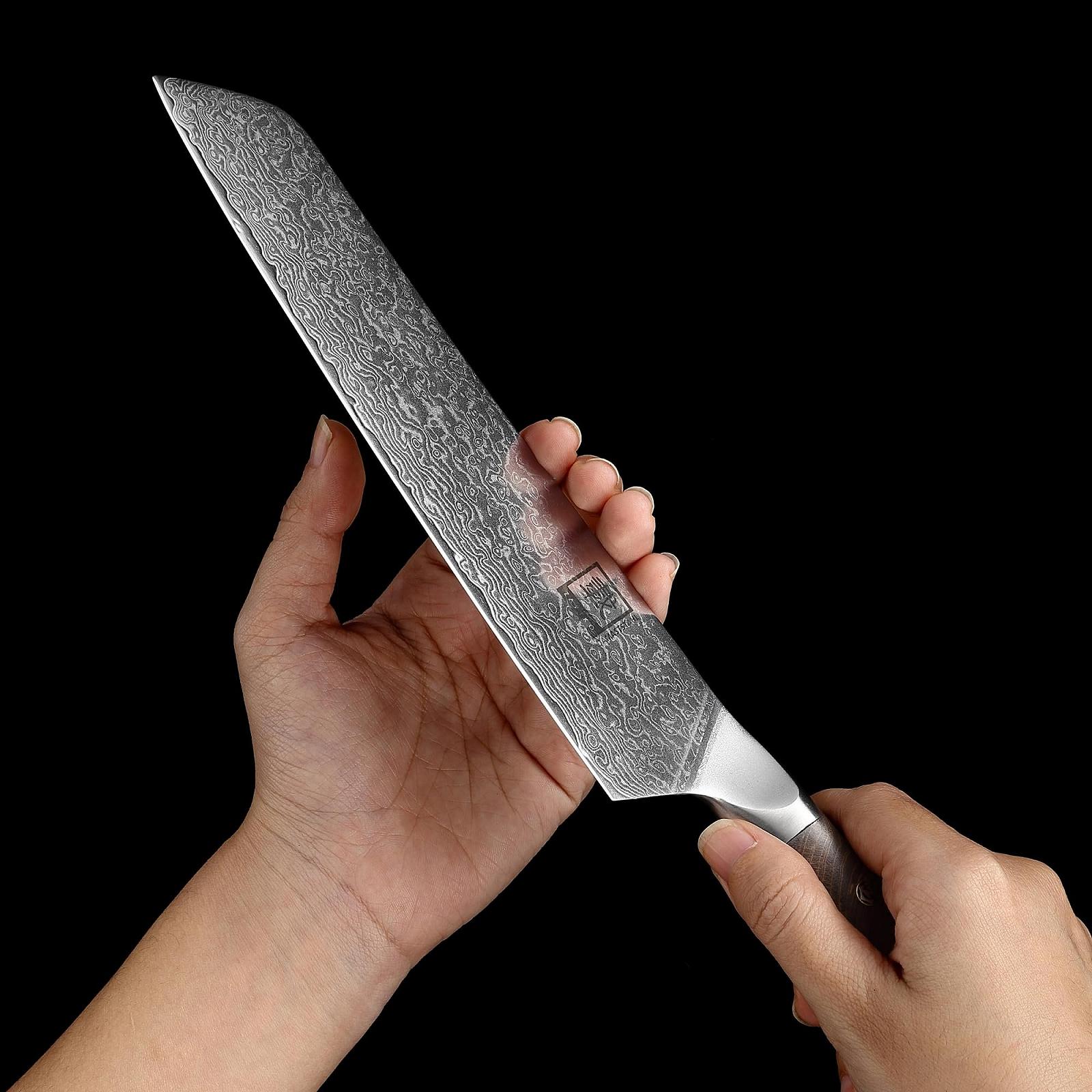 Набір ножів Zayiko Professional Series Premium 3 Damascus: ніж шеф-кухаря 20 см, ніж для м'яса 20 см, універсальний ніж 12 см, дамаська сталь, руків'я з клену, з блоком для ножів, фото №7