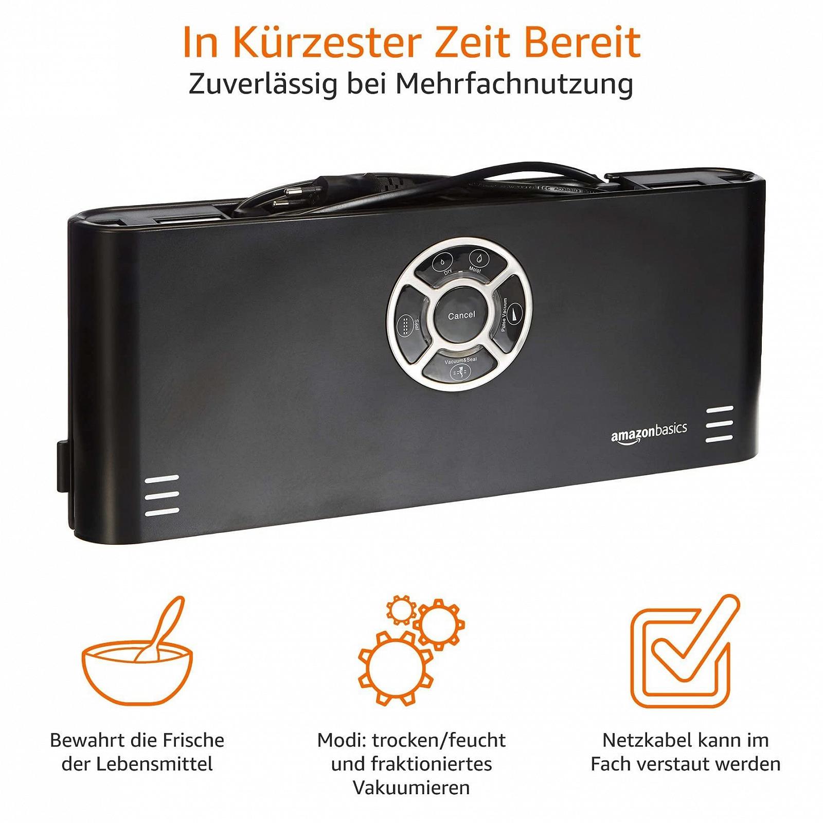 Вакуумний пакувальник AmazonBasics Шов 30 см + рулон вакуумних пакетів, чорний, фото №3