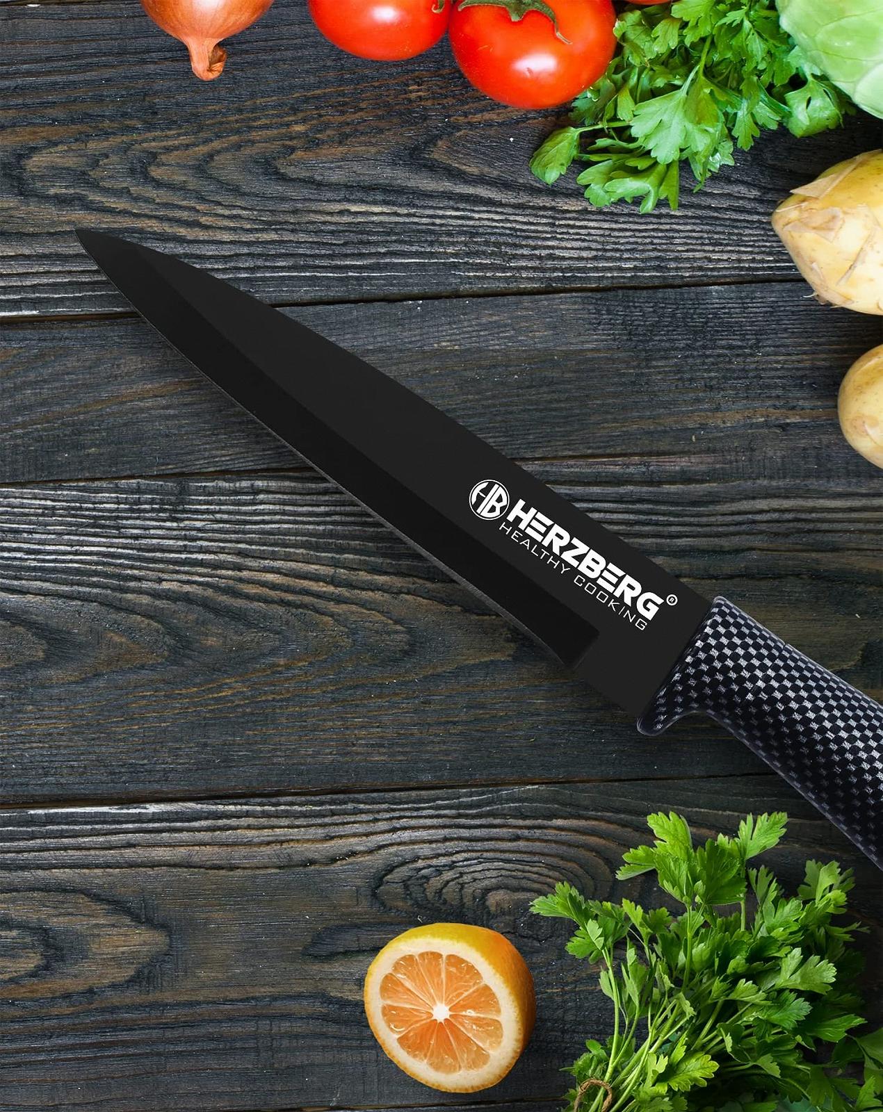 Набор ножей Herzberg Cuisine Professional из нержавеющей стали, акриловая подставка, эргономичная ручка, 8 предметов, углерод, фото №4