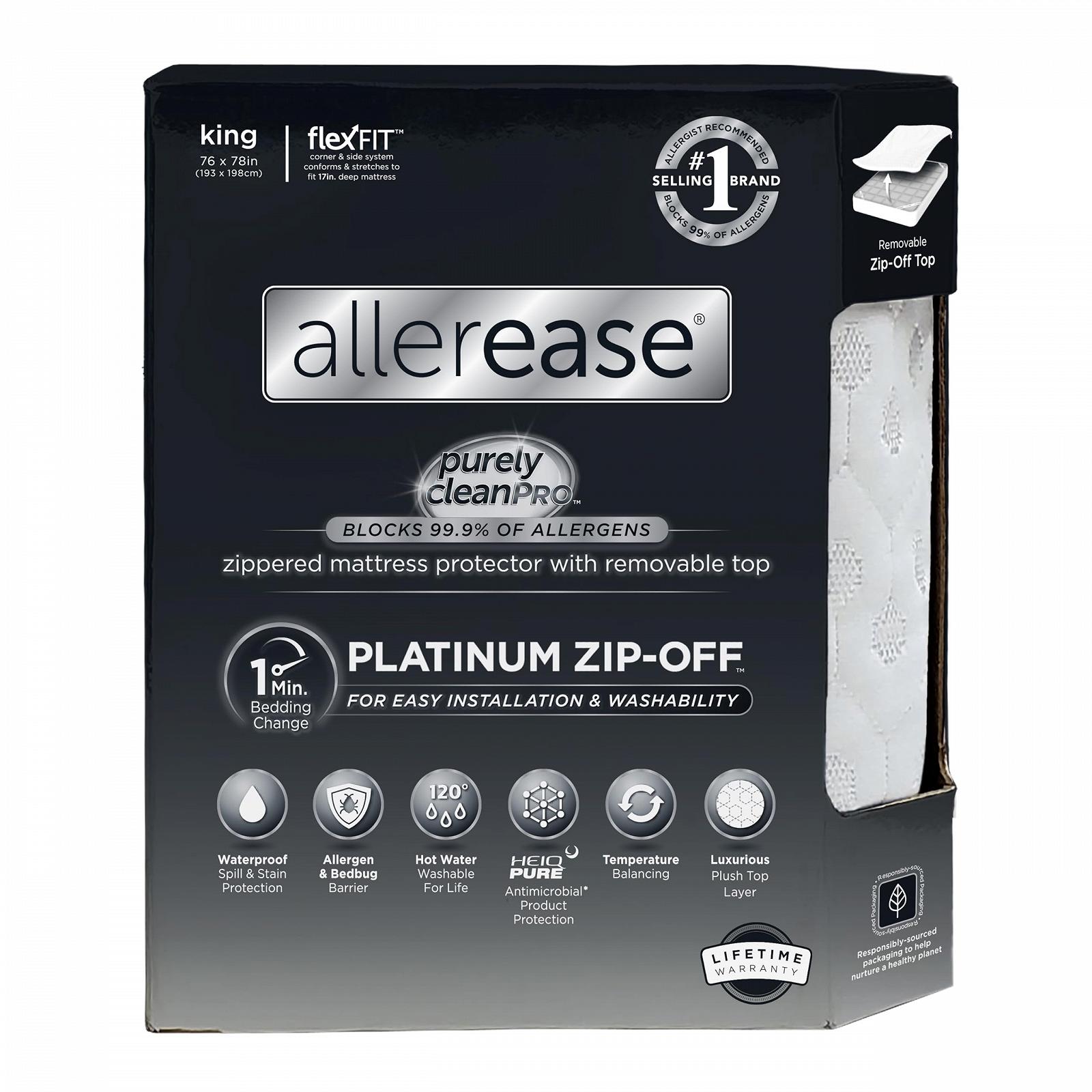 Защитный чехол на матрас AllerEase Platinum Waterproof с молнией, King Size, молния на 360 градусов, барьер от аллергии AllerEase, температурная компенсация, роскошный плюшевый верх, машинная стирка отдельно, фото №1