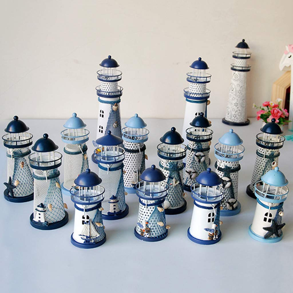 Декоративный Asalin ao Lighthouse Iron Candle Holder Home Table Decoration C синий белый, фото №3