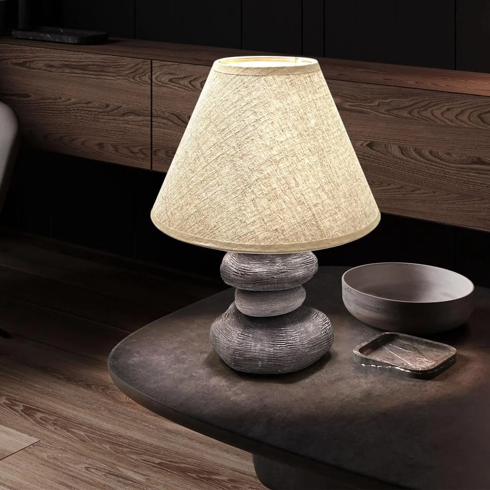 Настільна лампа etc-shop керамічна основа під камінь текстильний абажур E14 25 x 33.5 см Сіро-коричнева, фото №6