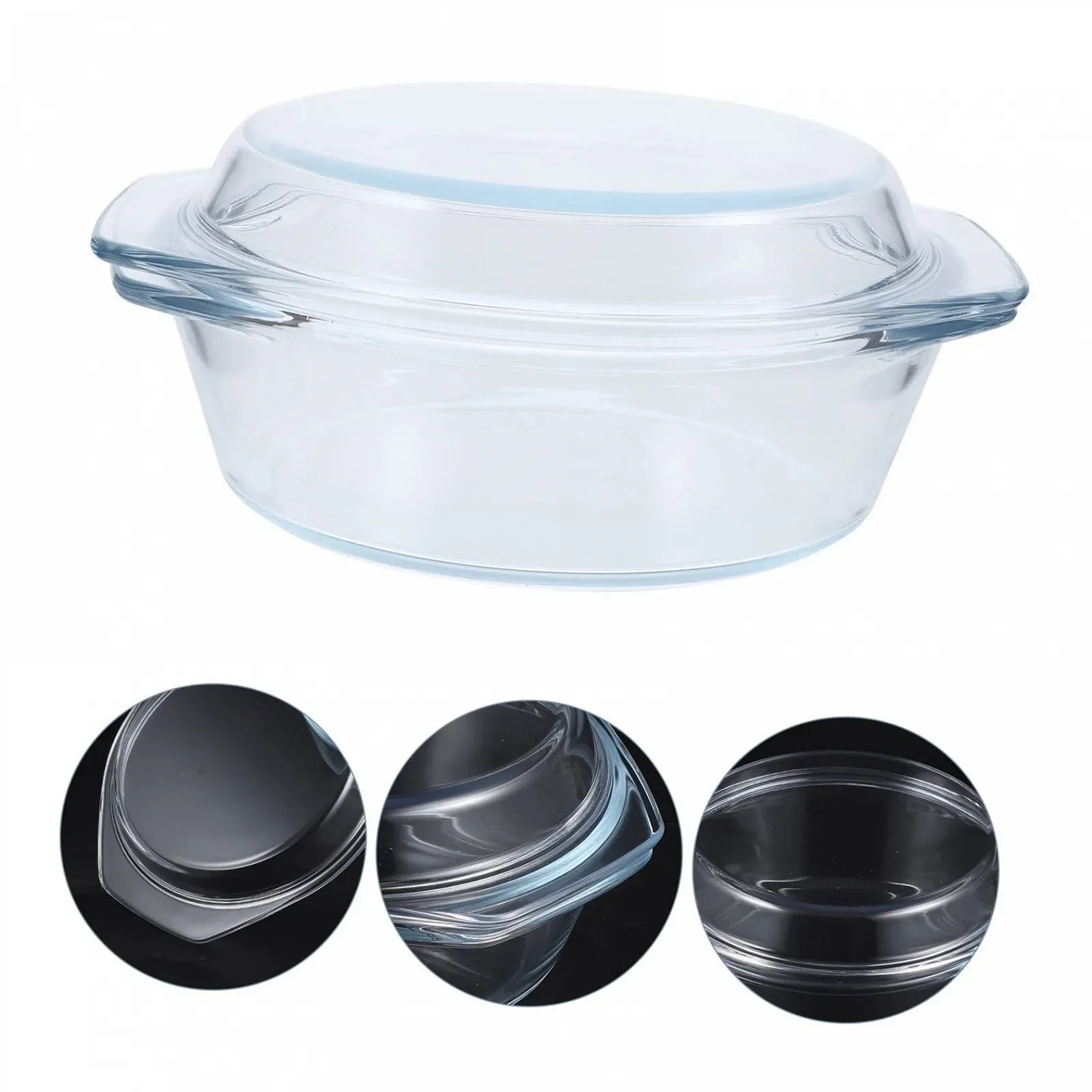 Форма для запікання Gatuida кругла скляна з кришкою термостійка для мікрохвильової печі та духовки, фото №8