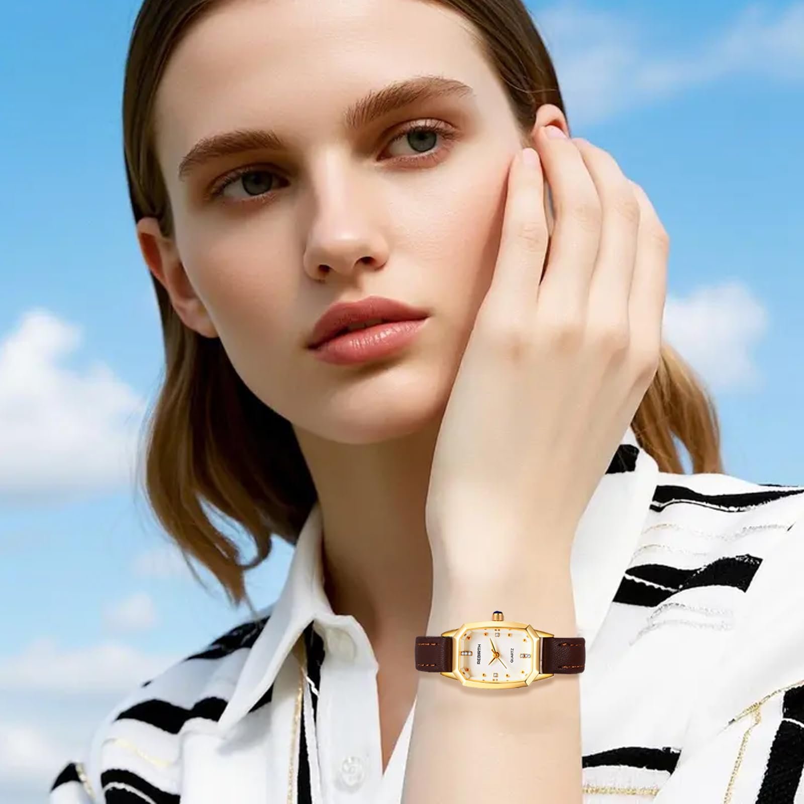 Женские часы Кожаные Прямоугольные JewelryWe Аналоговые Кварцевые 30 м Водонепроницаемые, фото №3