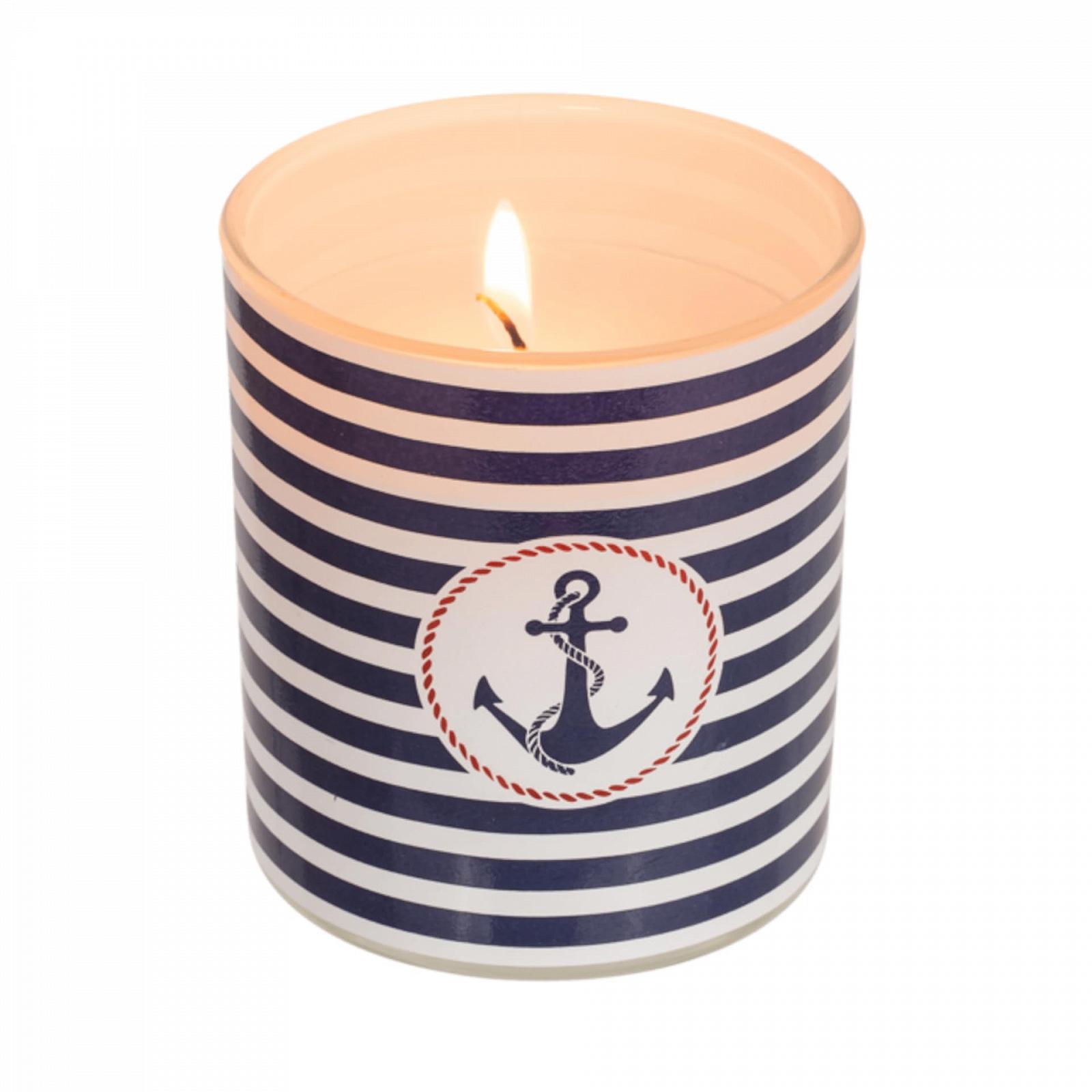 Свічка Seaside No.64 в морському склі з мотивами якорів, смужок, фото №2