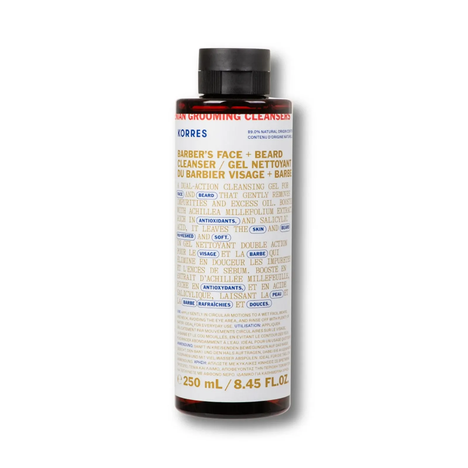 Гель для вмивання KORRES ATHENIAN GROOMING Очищувальний для обличчя та бороди, глибоке очищення, зволожуючий та заспокійливий, для дрібних пор і матового фінішу, без силікону та парабенів, веганський, 250 мл, фото №1