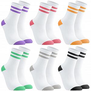 Носки теннисные женские 6 пар, 38-42, носки спортивные хлопковые разноцветные ретро теннисные спортивные носки в полоску - Фото 1