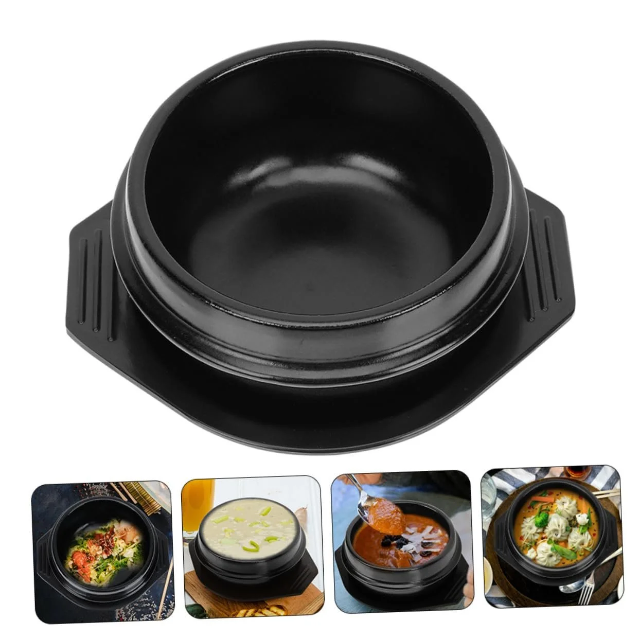 Чаша для бибимбапа керамическая с термостойкой подставкой антипригарная для супа и рамена, фото №9