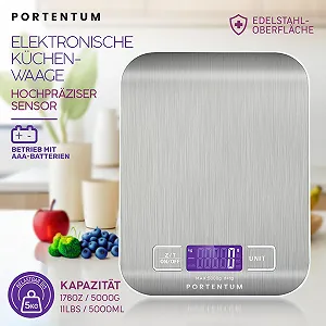 Цифрові кухонні ваги PORTENTUM 5 кг Нержавіюча сталь synthetic.ua - Фото 1