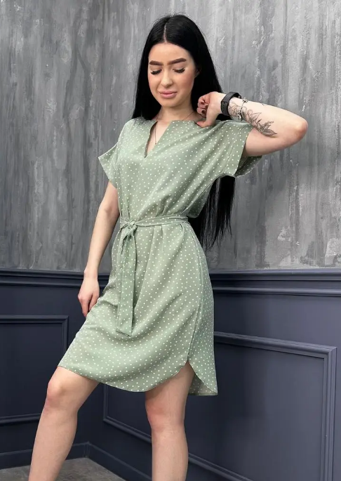 Женское летнее платье в горошек с коротким рукавом GF509250 размер 46/48, цвет фисташковый, фото №2