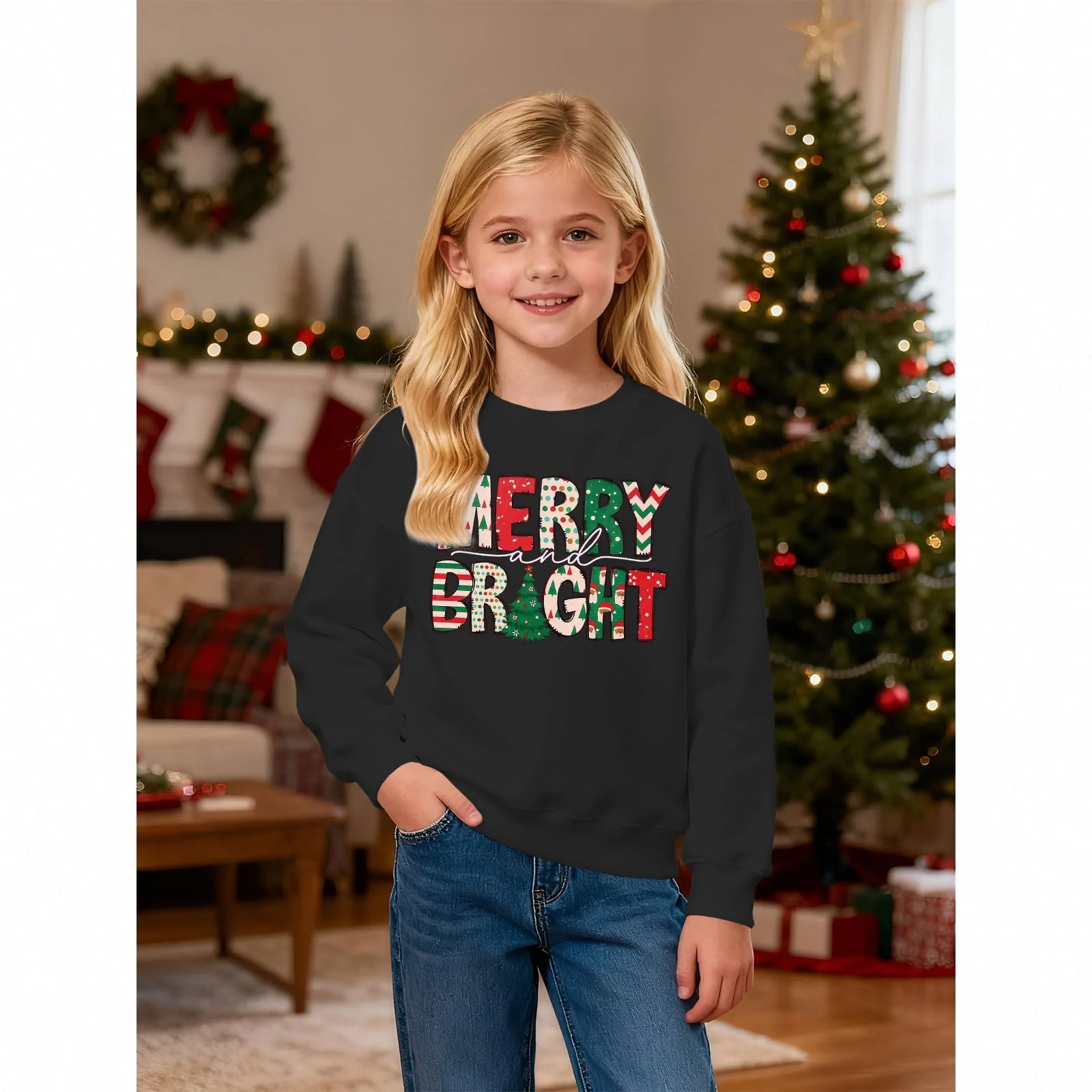 Детский рождественский джемпер Merry Bright, свитшот с принтом елки, рождественский джемпер для мальчиков и девочек 6-11 лет, зимняя хлопковая рубашка с длинными рукавами, праздничная одежда, фото №4 Детский рождественский джемпер Merry Bright, свитшот с принтом елки, рождественский джемпер для мальчиков и девочек 6-11 лет, зимняя хлопковая рубашка с длинными рукавами, праздничная одежда, фото №4